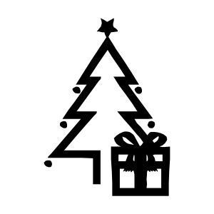 Makaton symbol for Christmas: Christmas tree with a present in front of it