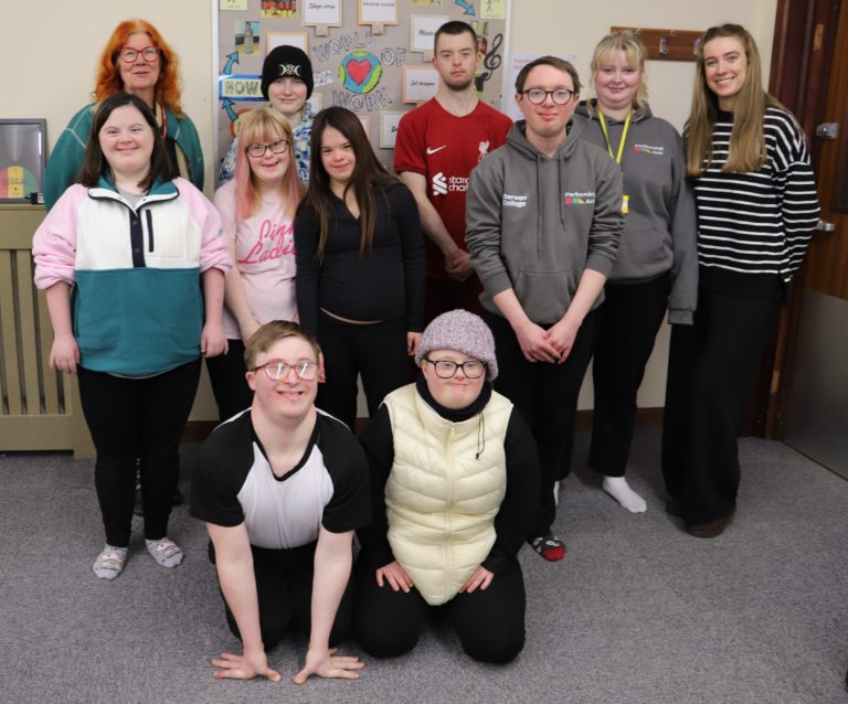 Performing Arts teacher Opal and member of Derwen Dance Crew in a group photo with BBC Radio Shropshire presenter Genevieve.